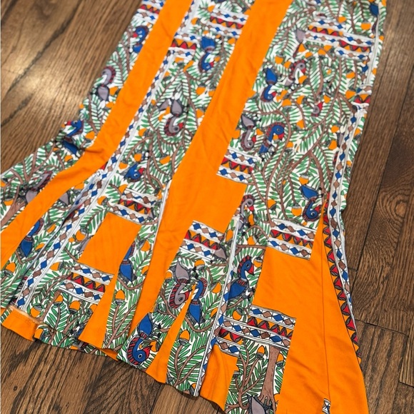 Tory Burch Orange and Blue Midi A-Line Jada Tropical Pattern Skirt Size Small - Picture 7 of 11